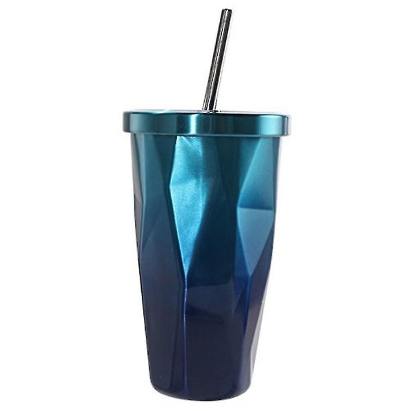 500 ml rustfrit stål tumbler med strå gradient farve Dobbeltvæg drikkekopper kaffekrus Pink