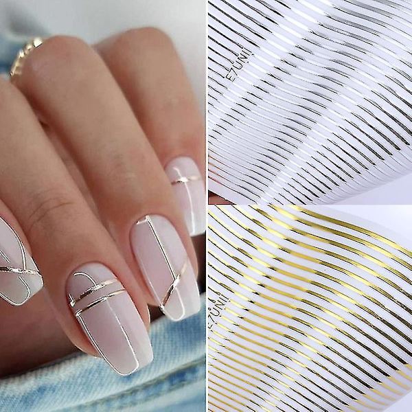 1 st Silver Gold Lines Stripe 3d Nail Sticker Geometriskt vågigt stjärnhjärta Självhäftande skjutpapper Nail Art Transfer Stickers Glitter Line 4