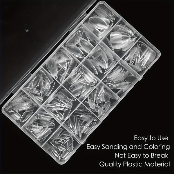 【BQ】240 st Clear Almond Shaped Nail Tips - Pre-shaped Acrylic False Nails, Semi-matte & Full Coverage 240pcs/box