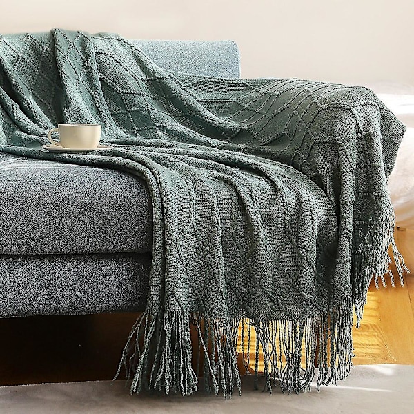 Inya Slängfilt Strukturerad Solid Mjuk Soffa Soffa Överdrag Dekorativ nordisk stickad filt Tyngd juldekor Plädar CL-green 127x172cm