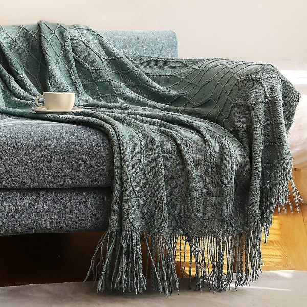Inya Slängfilt Struktureret Solid Mjuk Soffa Soffa Overdrag Dekorativ nordisk stickad fil Tyngd juldekor Plädar CL-green 127x172cm