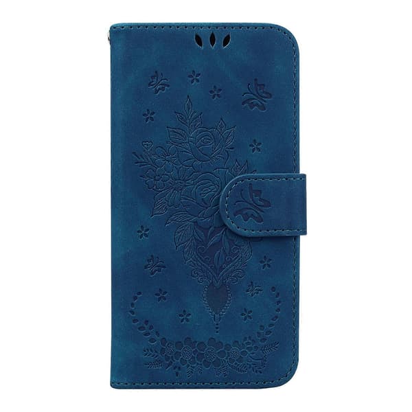 【BQ】Etui til Samsung Galaxy A41 med sommerfugle-rosepræget læder Blue