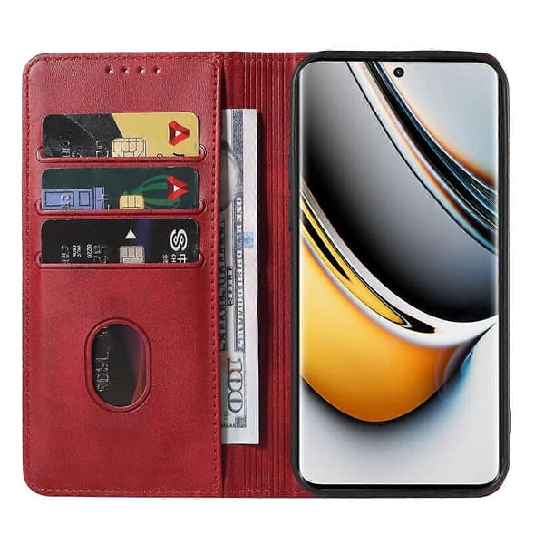 【BQ】Magnetic Closure Leather Phone Case Red Red For Realme 11 Pro / 11 Pro+