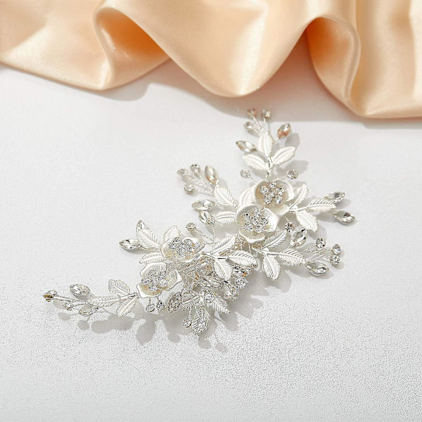 Ljus roséguld bröllopshårklämma Rhinestone Handgjorda blomma hårklämmor