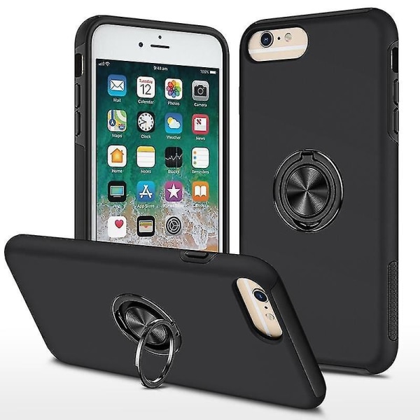 Magnetisk Ring Kickstand Stødsikkert telefoncover til Iphone 6 Plus (sort) Black