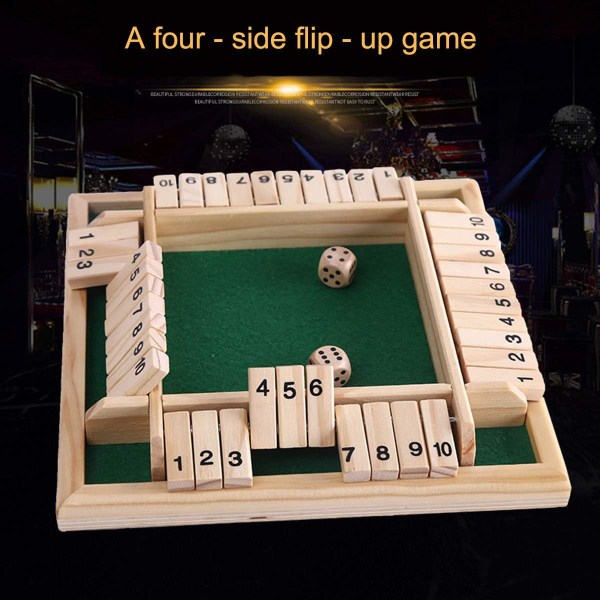 Den nya 4 spelare Shut The Box Träbordsspel Klassisk tärningsbrädeleksak