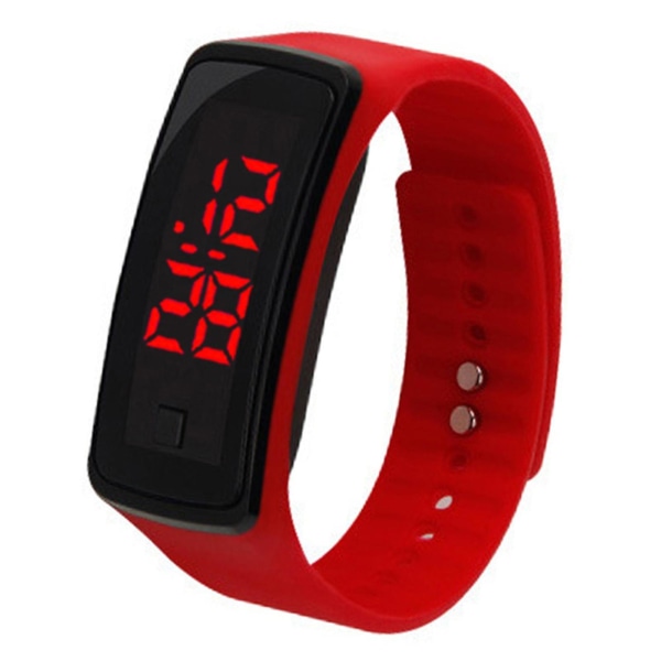 Digital Watch With Lcd Display Simple Operation Silicone Wrist Band Date Display For Kids Red