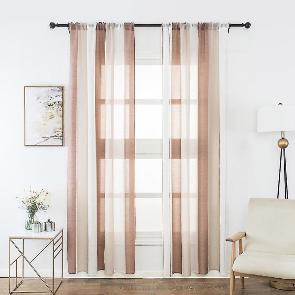 Vinduesgardinstribe 100x200cm Tulle Voile Mode Til Hjemmet Køkken Værelse Soveværelse Beige