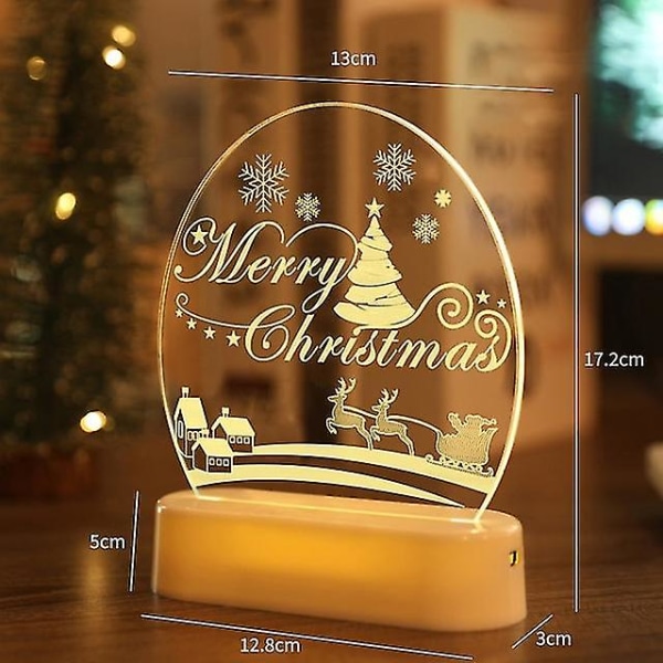 Juldekorationer för hem Träd Älg 3d Akryl Nattljus Julklapp Nyår Heminredning Strängljus Jultomten prydnad Merry Christmas