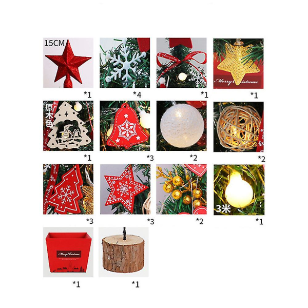Forbelyst kunstig mini juletre bordplate juletre med ornamenter og lys B