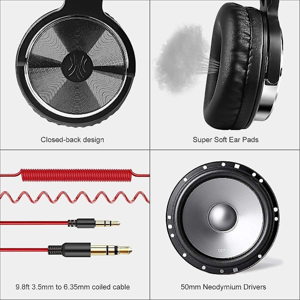 Over-ear Studiohörlurar Bas Med 6,3 Mm & 3,5 Mm Jack Closed Dj-hörlurar