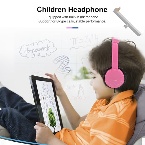 Foldbart kablet stereo headset med mikrofon til børn Smartphone Tablet Pink