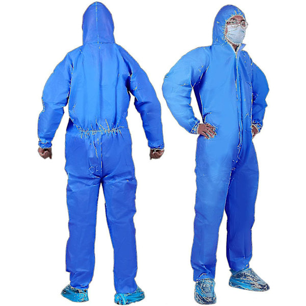 Disposable Protective Coverall Hazmat Suit, Heavy Duty Painters Coveralls Hazardous Material Suits Blue-SMS material XL