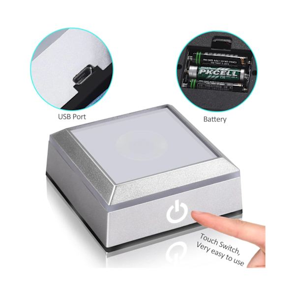 LED-ljusbas Visa Stand Display Platta med Touch Switch för 3D Laser Crystal