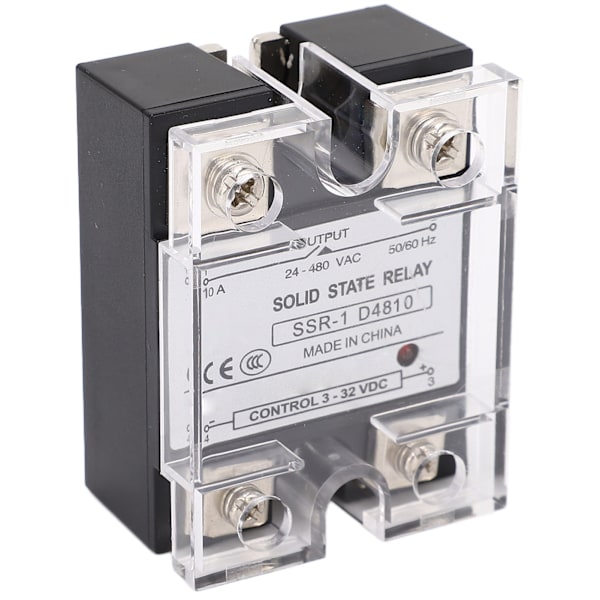 10A Solid State Relä SSR Modul DC Kontroll AC 24-480VAC Lastspänning
