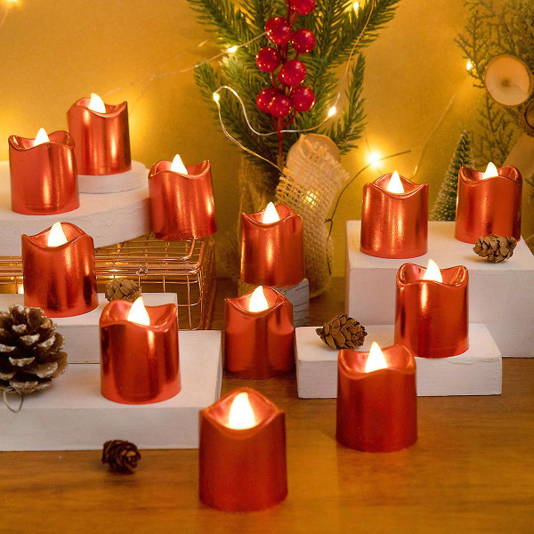 6pcs Plated Red LED Candles Christmas Holiday Wedding Birthday Party Secret Room Candles