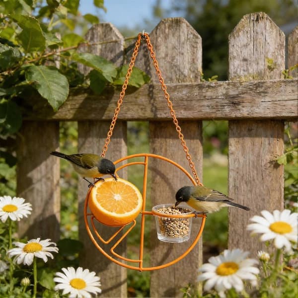 【BQ】Udendørs fuglefoderautomat Oriole Foderautomat med Frugtholder Udendørs Gelé Orange Fuglefoderautomat Metal Oriole til Have Baghave