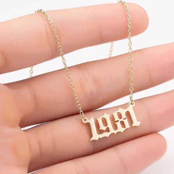 1980-2019 Birth Year Number Charm Pendant Stainless Steel Chain Necklace Jewelry Silver 2004