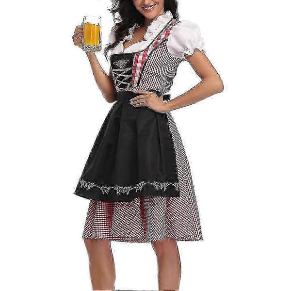 Tysk Oktoberfest Dam Dirndl Klänning med Förkläde Cosplay Kostym A