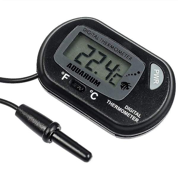 2 stk LCD digitalt akvarietermometer med sonde og sugekopp