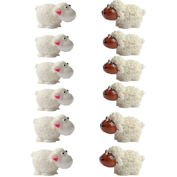 12 stk (6 hannsau + 6 sauer) Mini sauefigurer Miniatyrer Hjemmeinnredning Gjør-det-selv-dyr Micro Fairy Garden