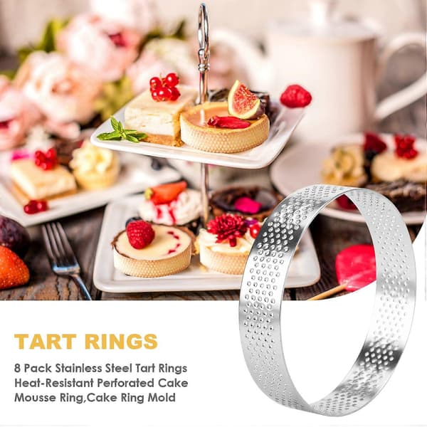 8-pack Tartringar i rostfritt stål, kakring, rund kaka silver