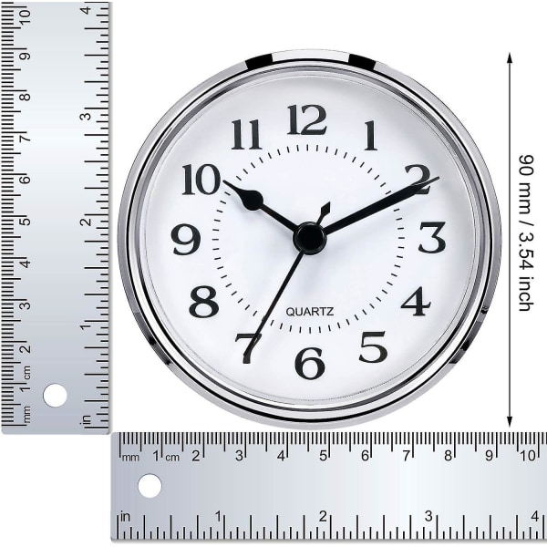 3-1/2 tum (90 mm) kvartsklocka montering/insättning med arabiska siffror, kvartsverk (silverfälgar)