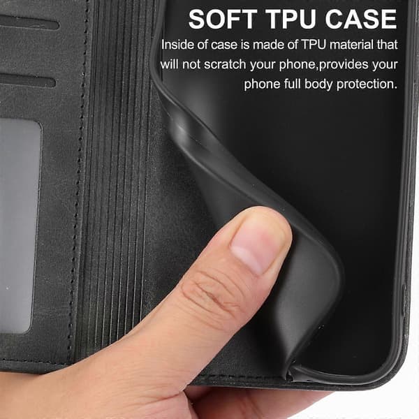 【BQ】För iPhone 12 Fodral, Läder Plånboksfodral med Rem Black iPhone 12