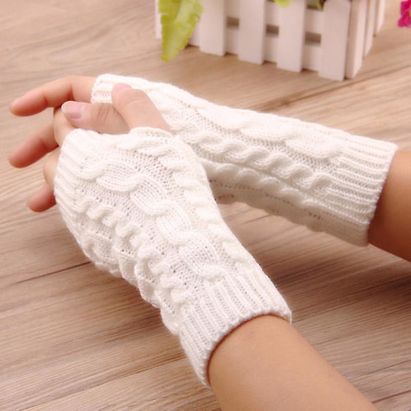 Nya Kvinnor Handvärmare Vinterhandskar Modestickning Faux Wool Vante Varma Fingerless Femme Kvinnor Handskar Coffee