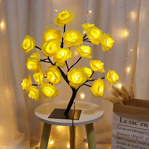 Led bordlampe Rose Flower Tree Usb Nattlys Julepynt Gave Til Barnerom Rose Blomsterbelysning Hjemmedekorasjon 24Leds yellow
