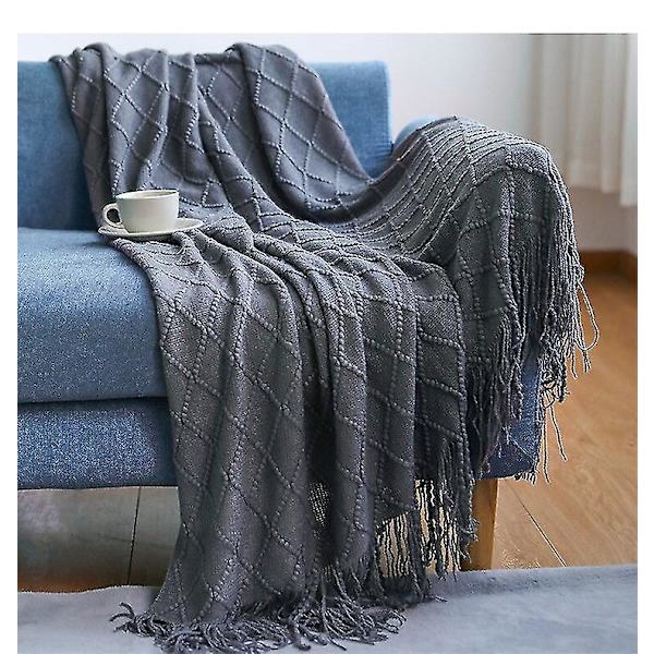 Inya Slängfilt Strukturerad Solid Mjuk Soffa Soffa Överdrag Dekorativ nordisk stickad filt Tyngd juldekor Plädar diamond smoky grey 130x230cm