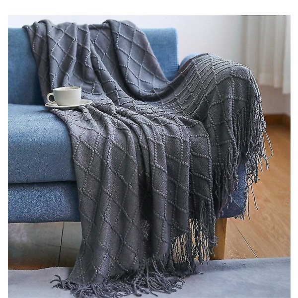Inya Slängfilt Struktureret Solid Mjuk Soffa Soffa Overdrag Dekorativ nordisk stickad fil Tyngd juldekor Plädar diamond smoky grey 130x230cm