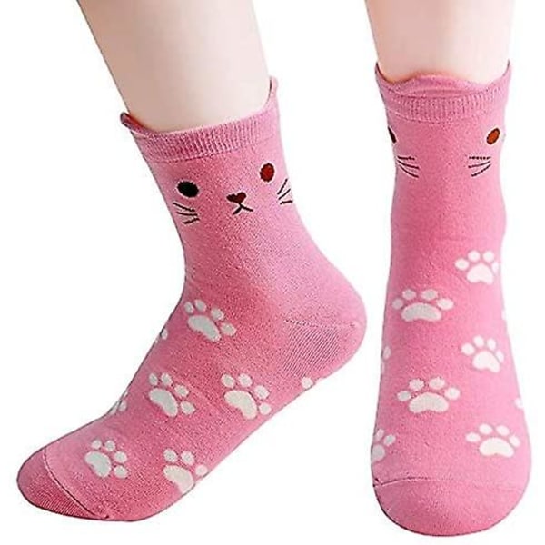 Rolig katt kreativ design set Kattdjur Casual Crew strumpor Färgglada för damer, kvinnor (10 st pink