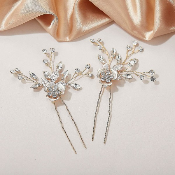 2pcs Wedding Hair Pins Bridal Rhinestone Wedding Hair Accessories Hair Pieces For Brides Bridesmaid,rose Gold