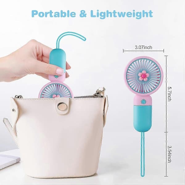 Sød håndholdt ventilator bærbar, mini USB håndholdt ventilator til køling, lille elektrisk genopladelig ventilator til børn