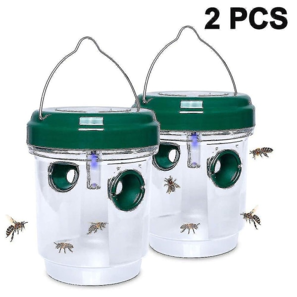 2 Pack Aurinkoampiaisten ansat riippuvat, aurinkovoimalla toimiva ampiaisten tappaja UV-LED-valolla, uudelleen käytettävä mehiläinen