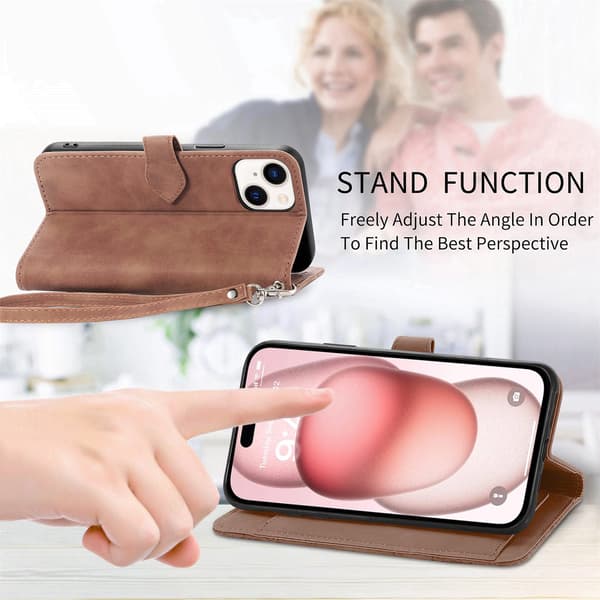 【BQ】Velegnet til iPhone-etui - Flip-etui i læder med prægede kortpladser, brun til iPhone 14 Plus Brow Brown iPhone 14 Plus