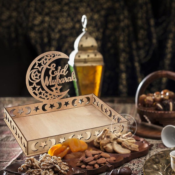 Puinen Eid Mubarakin ruokatarjotin Ramadan-koristelu kotikakkunäyttelyyn Islamin muslimijuhlatarvikkeet Ramadan Kareem Eid -lahjat 1
