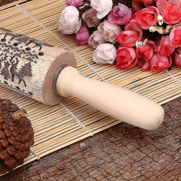 Hhcx-christmas Elk Print Rolling Pin Engraved Rolling Pin Wooden Embossing Embossed Baking Tools