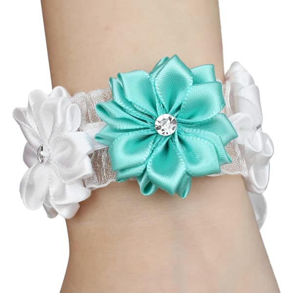 6 stk. Vakker brud brudepike simulert blomst armbånd bryllupsdekorasjon tilbehør lyseblå hvit