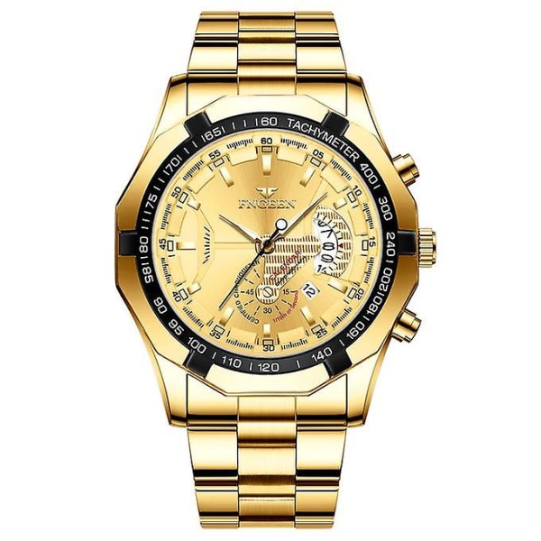 Menn Calendar Leisure Waterproof Quartz Watch - Gold Watch