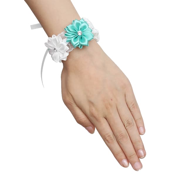 6 stk. Vakker brud brudepike simulert blomst armbånd bryllupsdekorasjon tilbehør lyseblå hvit