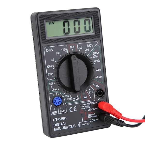 DT-830B Multifunktionel Bærbar LCD Digital Multimeter Amp Volt Ohm Tester Voltmeter Ohmmeter MeterDT-830B Sort