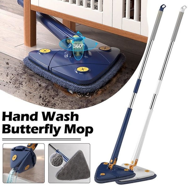 360 Roterbar Squeeze Mop Stærk Vand Absorption Udtrækkelig Trekant Mop 1,3m Hjem Gulv Loft Vinduer Rengøringsværktøj whitemop with 2cloth