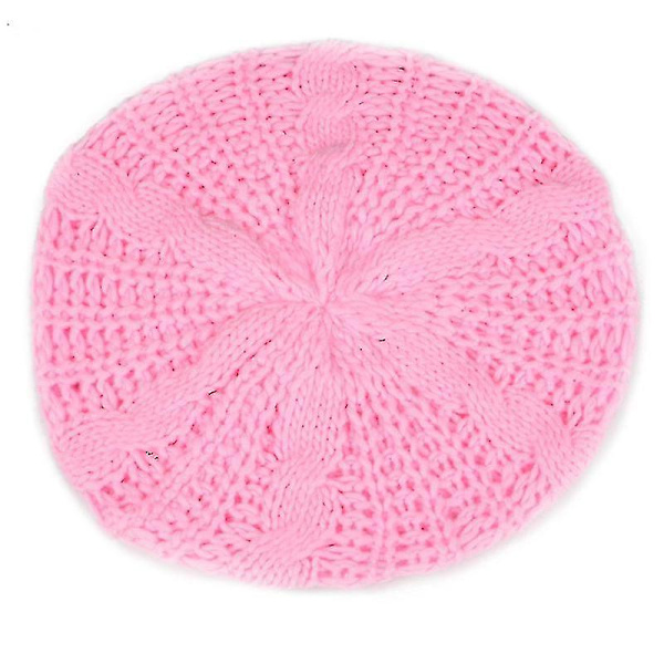 Hhcx-kvinner Vinter Varm Strikket Tykk Hekle Slouch Stretch Dame Beanie Varm Lue Pink