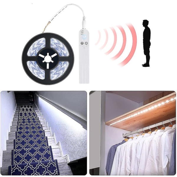 Led Underskabsbelysning Bevægelsessensor, Seng Trapper Garderobe Lampe Tape, Vandtæt 5v Usb Led Closet Nat Strip Light White 2M