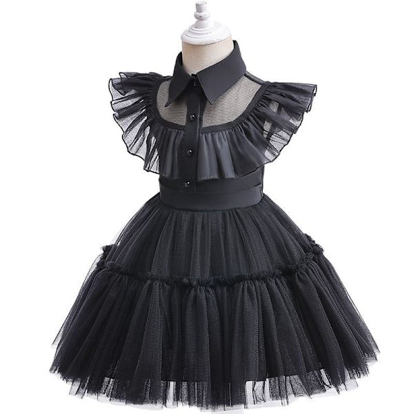 Halloween nye cos Addams Family onsdag piger sort klänning bal 150cm