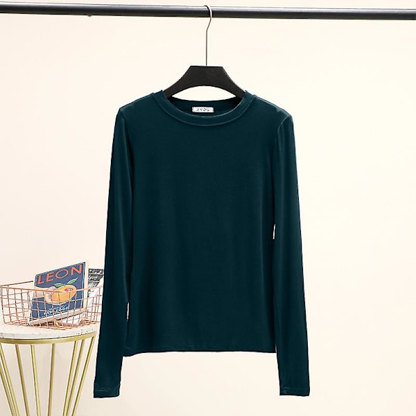 Basic T-shirt O-halsad långärmad dam T-tröjor med botten för hösten All Match T-shirt Plus Size Undertröja L mörkgrön L dark green