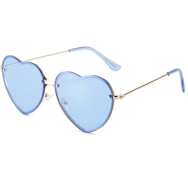 Lovely Love All-match rammeløse solbriller for kvinner, dekorative Cut Edge kjærlighetsbriller (gull ramme blå stykke)