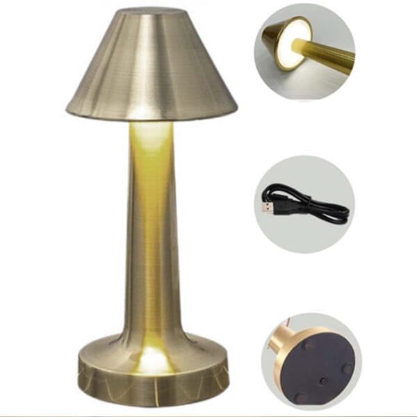 Retro Oppladbar Bordlampe i Metall Dimmer Gull